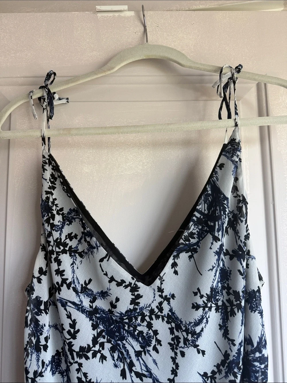 Blue Floral Midi Slip Dress with Tie Straps